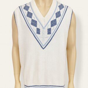 Whitfield & Bridges Mens Sweater Vest V Neck White Large Cottagecore Grandpacore
